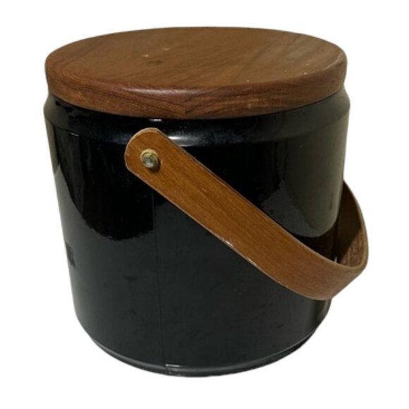Vintage mid-century modern ice Bucket Wooden and Black - Picture 2 of 4